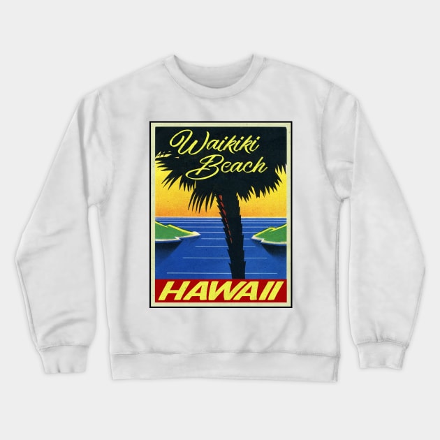 Waikiki Beach Hawaii Vintage Beach Laptop Crewneck Sweatshirt by TravelTime